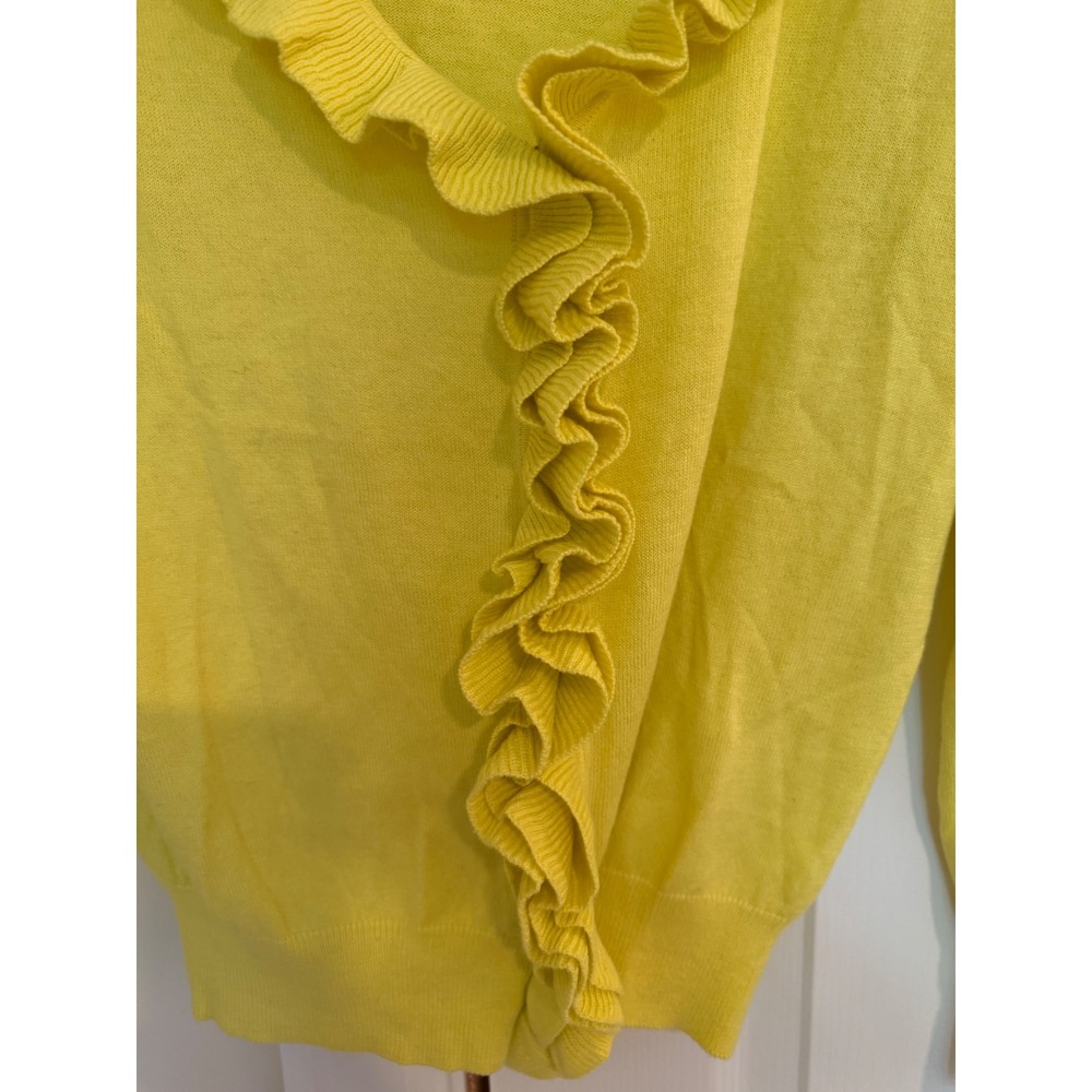 Ann Taylor Yellow Ruffle V-Neck Long Sleeve Knit Cardigan Sweater Womens Medium - Picture 3 of 6